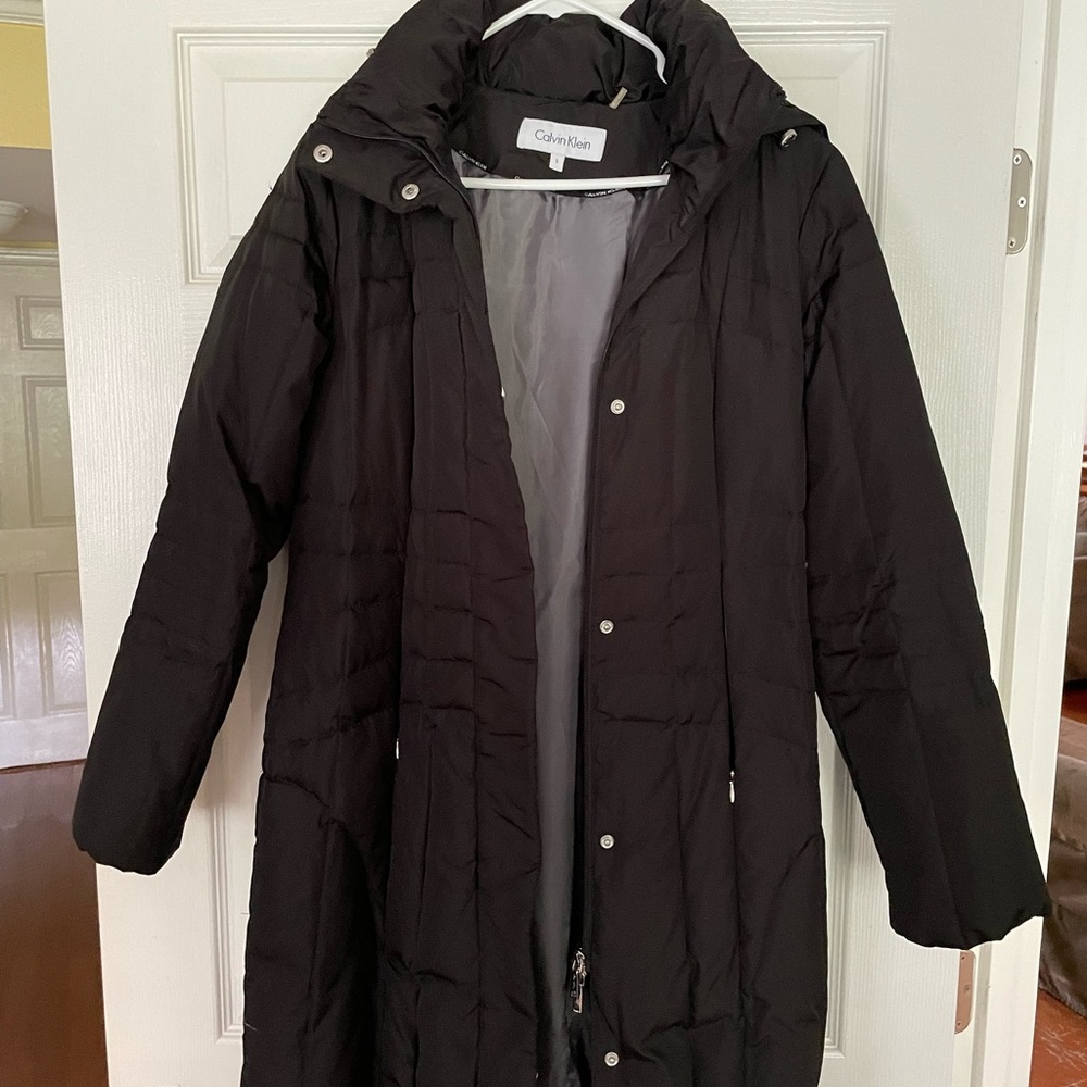 Women’s Black Calvin Klein long puffer jacket size S down feather insulation